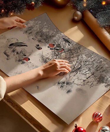 Çerçevesiz Poster Kuşlar ve Kar