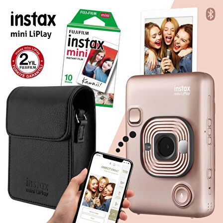 Instax mini LiPlay Hybrid Blush Gold Fotoğraf Makinesi Çantalı Hediye Seti 3