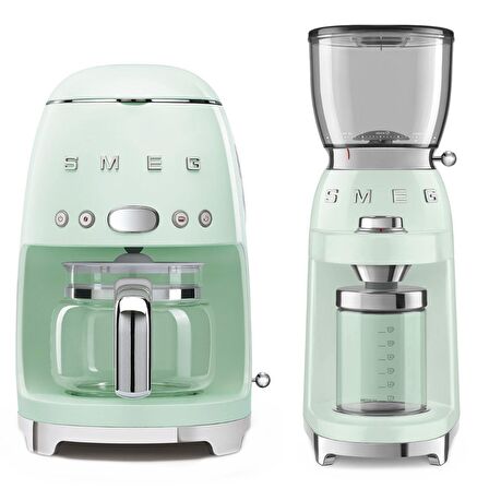 Smeg Pastel Yeşil Filtre Kahve Makinesi ve Kahve Öğütme Makinesi Seti
