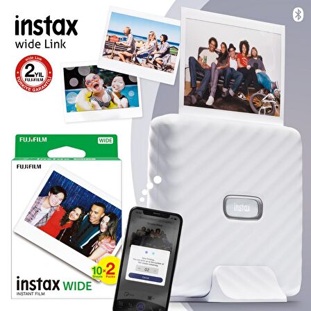 Instax Wide Link Beyaz Akıllı Telefon Yazıcısı ve 20'li Film