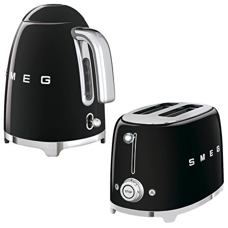 Smeg Siyah Kettle ve 1x2 Ekmek Kızartma Makinesi Seti