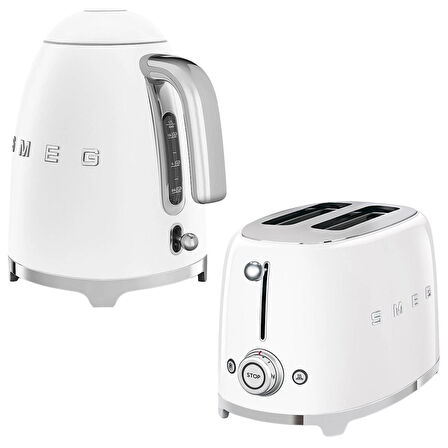 Smeg Beyaz Kettle ve 1x2 Ekmek Kızartma Makinesi Seti