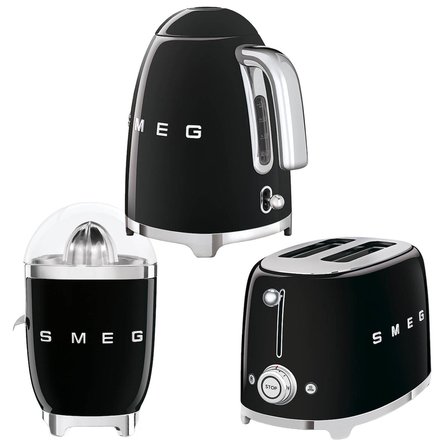 Smeg Siyah Kettle-1x2 Ekmek Kızartma Makinesi ve Narenciye Sıkacağı Seti