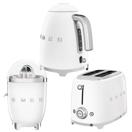 Smeg Beyaz Kettle-1x2 Ekmek Kızartma Makinesi ve Narenciye Sıkacağı Seti