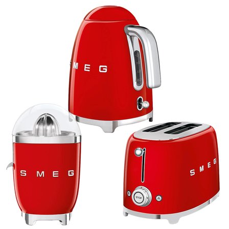 Smeg Kırmızı Kettle-1x2 Ekmek Kızartma Makinesi ve Narenciye Sıkacağı Seti