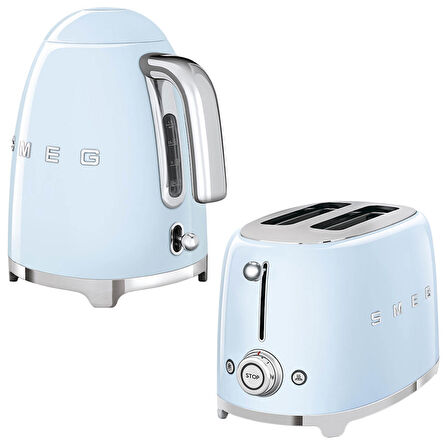 Smeg Pastel Mavi Kettle ve 1x2 Ekmek Kızartma Makinesi Seti
