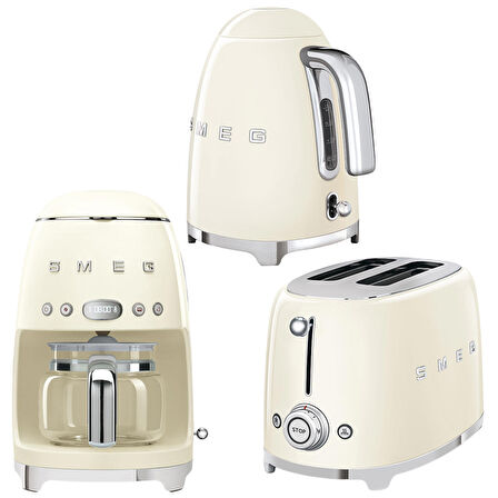 Smeg 50's Style Krem Kettle - 1x2 Ekmek Kızartma Makinesi Ve Filtre Kahve Makine Seti