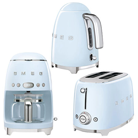 Smeg 50's Style Pastel Mavi Kettle - 1x2 Ekmek Kızartma Makinesi Ve Filtre Kahve Makine Seti