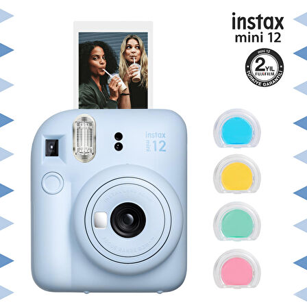 Instax mini 12 Mavi Fotoğraf Makinesi ve 4'lü Renkli Lens Seti