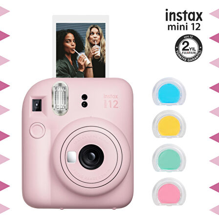 Instax mini 12 Pembe Fotoğraf Makinesi ve 4'lü Renkli Lens Seti