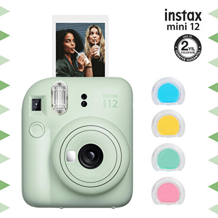 Instax mini 12 Yeşil Fotoğraf Makinesi ve 4'lü Renkli Lens Seti