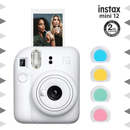 Instax mini 12 Beyaz Fotoğraf Makinesi ve 4'lü Renkli Lens Seti