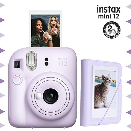 Instax mini 12 Lila Fotoğraf Makinesi ve ve 28'li Mini Albüm Seti