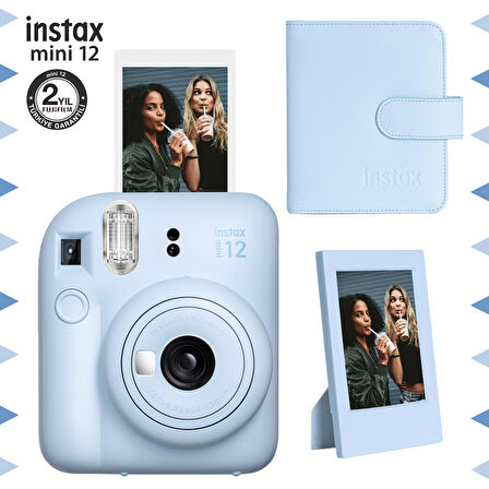 Instax mini 12 Mavi Fotoğraf Makinesi-Çerçeve ve 64'lü Kare Albüm Seti