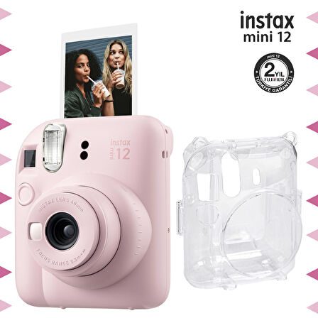 Instax mini 12 Pembe Fotoğraf Makinesi ve Şeffaf Kılıf Seti-FOTSI196-S2-SK