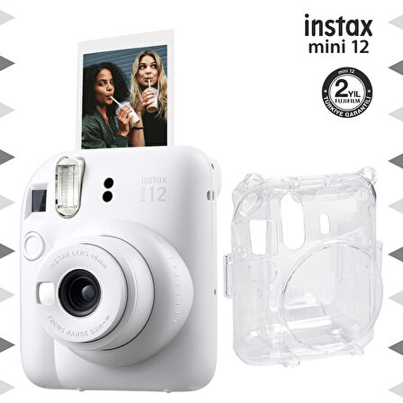 Instax mini 12 Beyaz Fotoğraf Makinesi ve Şeffaf Kılıf Seti-FOTSI198-S2-SK