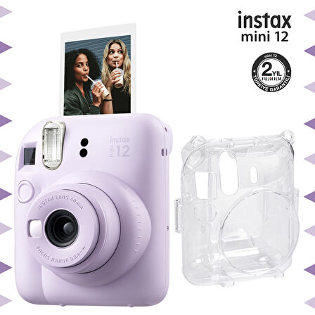 Instax mini 12 Lila Fotoğraf Makinesi ve Şeffaf Kılıf Seti-FOTSI199-S2-SK