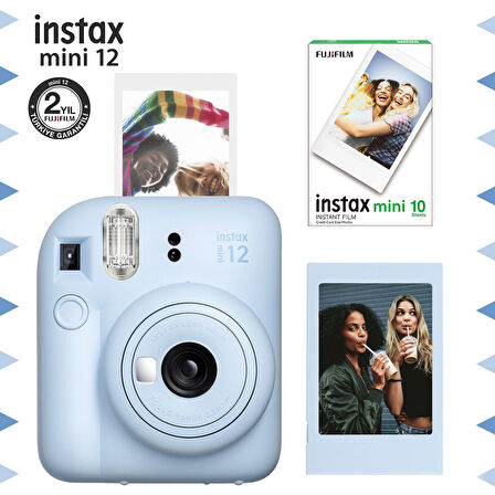 Instax mini 12 Mavi Fotoğraf Makinesi-Çerçeve ve 10'lu mini Film Seti