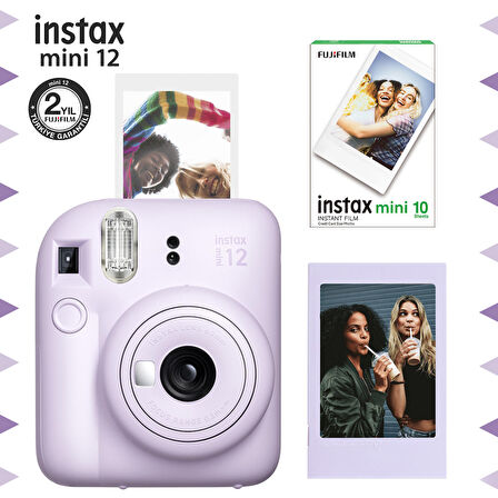 Instax mini 12 Lila Fotoğraf Makinesi-Çerçeve ve 10'lu mini Film Seti