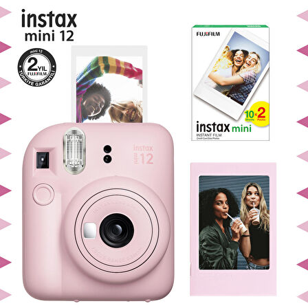 Instax mini 12 Pembe Fotoğraf Makinesi-Çerçeve ve 20'li mini Film Seti