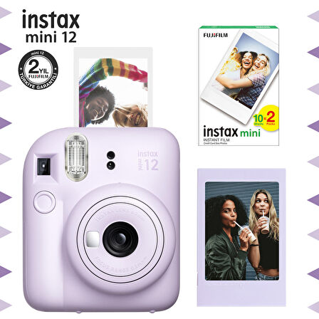 Instax mini 12 Lila Fotoğraf Makinesi-Çerçeve ve 20'li mini Film Seti
