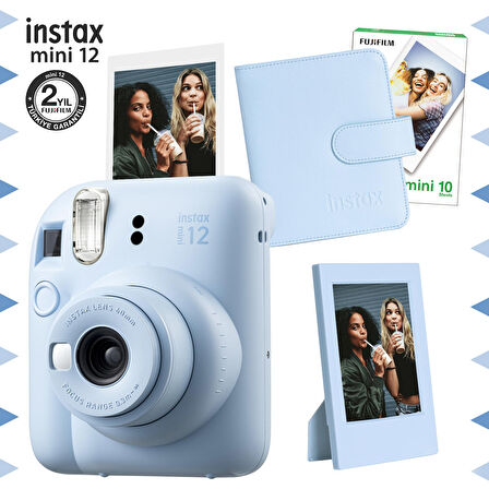 Instax mini 12 Mavi Fotoğraf Makinesi-10'lu Film-Çerçeve ve Kare Albüm Seti