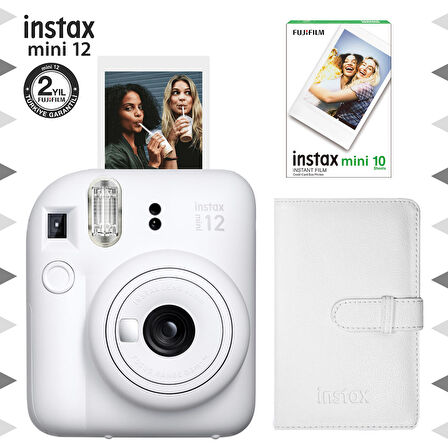 Instax mini 12 Beyaz Fotoğraf Makinesi-10'lu Film ve Laporta Albüm Seti-FOTSI198-S3-10-LA