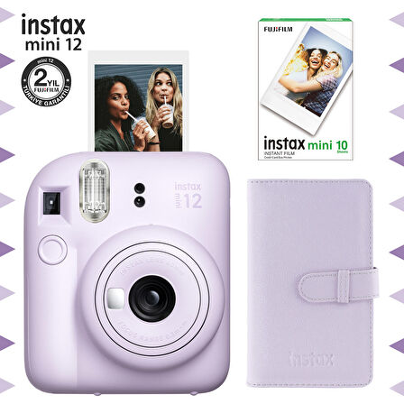 Instax mini 12 Lila Fotoğraf Makinesi-10'lu Film ve Laporta Albüm Seti-FOTSI199-S3-10-LA