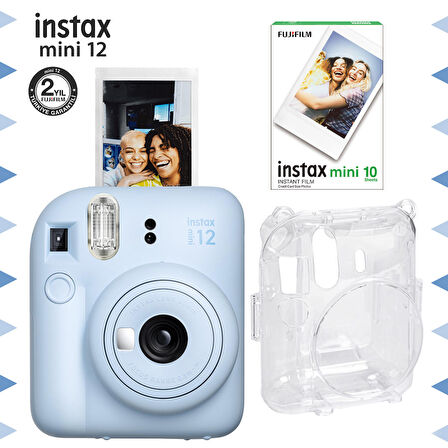 Instax mini 12 Mavi Fotoğraf Makinesi-10'lu Film ve Şeffaf Kılıf Seti-FOTSI195-S3-10-SK