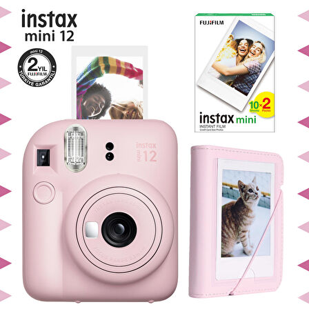 Instax mini 12 Pembe Fotoğraf Makinesi-20'li Film ve Mini Albüm Seti