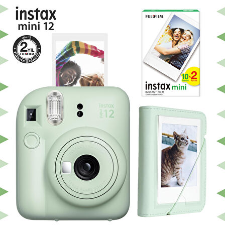 Instax mini 12 Yeşil Fotoğraf Makinesi-20'li Film ve Mini Albüm Seti