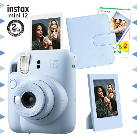 Instax mini 12 Mavi Fotoğraf Makinesi-20'li Film-Çerçeve ve Kare Albüm Seti