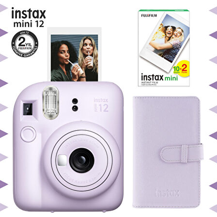 Instax mini 12 Lila Fotoğraf Makinesi-20'li Film ve Laporta Albüm Seti-FOTSI199-S3-20-LA