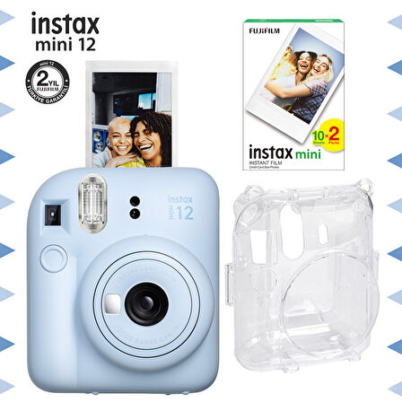 Instax mini 12 Mavi Fotoğraf Makinesi-20'li Film ve Şeffaf Kılıf Seti