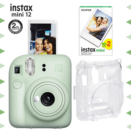 Instax mini 12 Yeşil Fotoğraf Makinesi-20'li Film ve Şeffaf Kılıf Seti