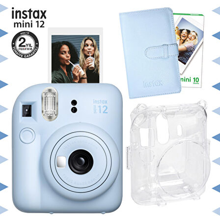 Instax mini 12 Mavi Fotoğraf Makinesi-10'lu Film-Laporta Albüm ve Şeffaf Kılıf Seti