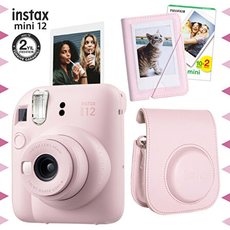 Instax mini 12 Pembe Fotoğraf Makinesi-20'lu Film-Mini Albüm ve Deri Kılıf Seti