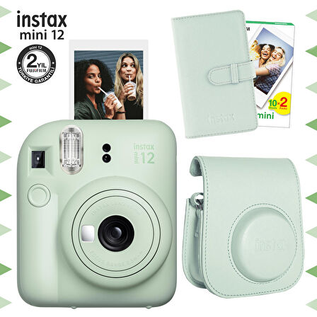 Instax mini 12 Yeşil Fotoğraf Makinesi-20'li Film-Laporta Albüm ve Deri Kılıf Seti