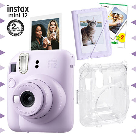 Instax mini 12 Lila Fotoğraf Makinesi-20'li Film-Mini Albüm ve Şeffaf Kılıf Seti