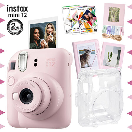 Instax mini 12 Pembe Fotoğraf Makinesi-30'lu Film-Albüm-Mandal-Çerçeve ve Kılıf Mega Set 2