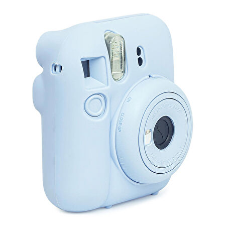 Instax mini 12 Mavi Fotoğraf Makinesi-10'lu Film-Kıskaçlı Resim Standı ve Silikon Kılıf Seti