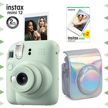 Instax mini 12 Yeşil Fotoğraf Makinesi-20'li Film ve Parlak Kılıf Seti