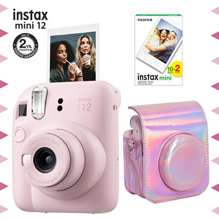 Instax mini 12 Pembe Fotoğraf Makinesi-20'li Film ve Parlak Kılıf Seti