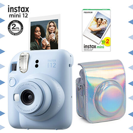 Instax mini 12 Mavi  Fotoğraf Makinesi-20'li Film ve Parlak Kılıf Seti