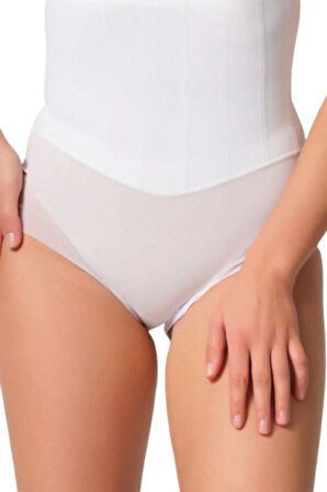 Kadın Beyaz Tül Karyokalı Lazer Slip Korse 2945b