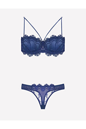 Meba Kadın Kırmızı Telli Dantelli Slip Destekli Push-up Sütyen Takım 4591