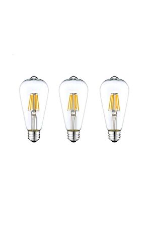St64 4w 6500k Beyaz Led Rustik 3'lü Paket Dekoratif Ampul Vintage Aydınlatma