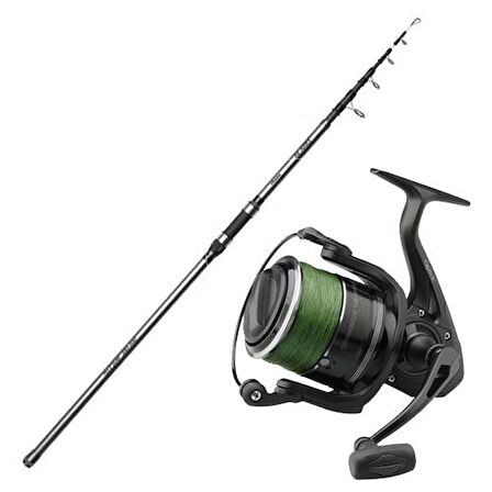 YekOutdoor Sazan Kamışı Seti Okuma Alaris Tele Surf 390 cm 100-200 gr Surf Kamışı & Dam Quick Darkside 4B Spod 7000S FD 3+1BB 200M 30LB Olta Makinesi