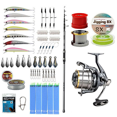 YekOutdoor Yüksek Performans Olta Seti Okuma Alaris Tele Surf 390 cm 100-200 gr Surf Kamışı&Okuma Flite Surf FLS35-1500AY Gunsmoke 9+1BB Olta Makinesi