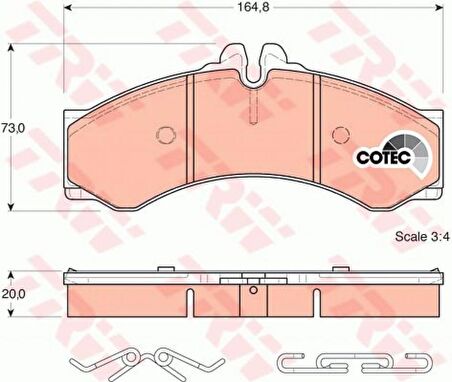 TRW ÖN BALATA VOLKSWAGEN LT28-LT35-LT46 1996-2006 - MERCEDES SPRINTER 1996-2006 20.0X164.8X73 - 2D0698151B - A0044202420